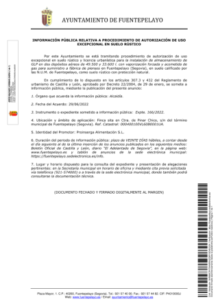 Imagen Anuncio de Proinserga Alimentación S.L. para instalación de almacenamiento provisional de GLP en dos depósitos y acometida de gas para suministro a fábrica de piensos.